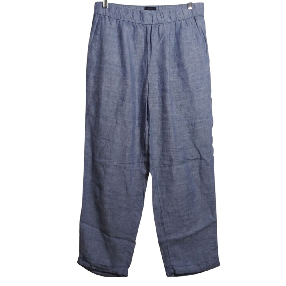 Rachel Roy Blue Linen Pull On Cropped Roll Cuff Pants Casual Coastal  Size L